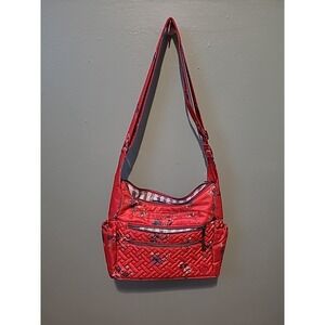 LUG Camper Se Purse ~ Bouquet Red Floral Crossbody Pocketbook Shoulder Bag
